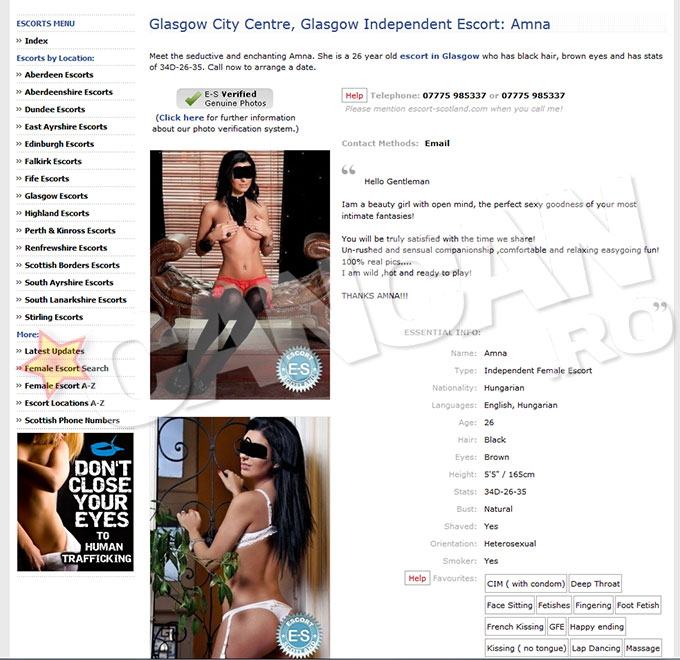 Tonciu apare pe un site de escorte din Scotia