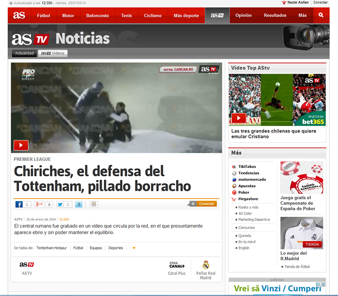 Principalul ziar de sport din Spania, AS, a comentat in termeni ironici 
