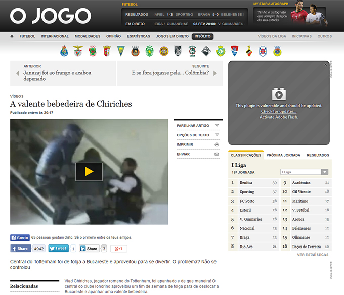 Chiriches a fost ironizat si de O Jogo, principalul cotidian de sport din Portugalia