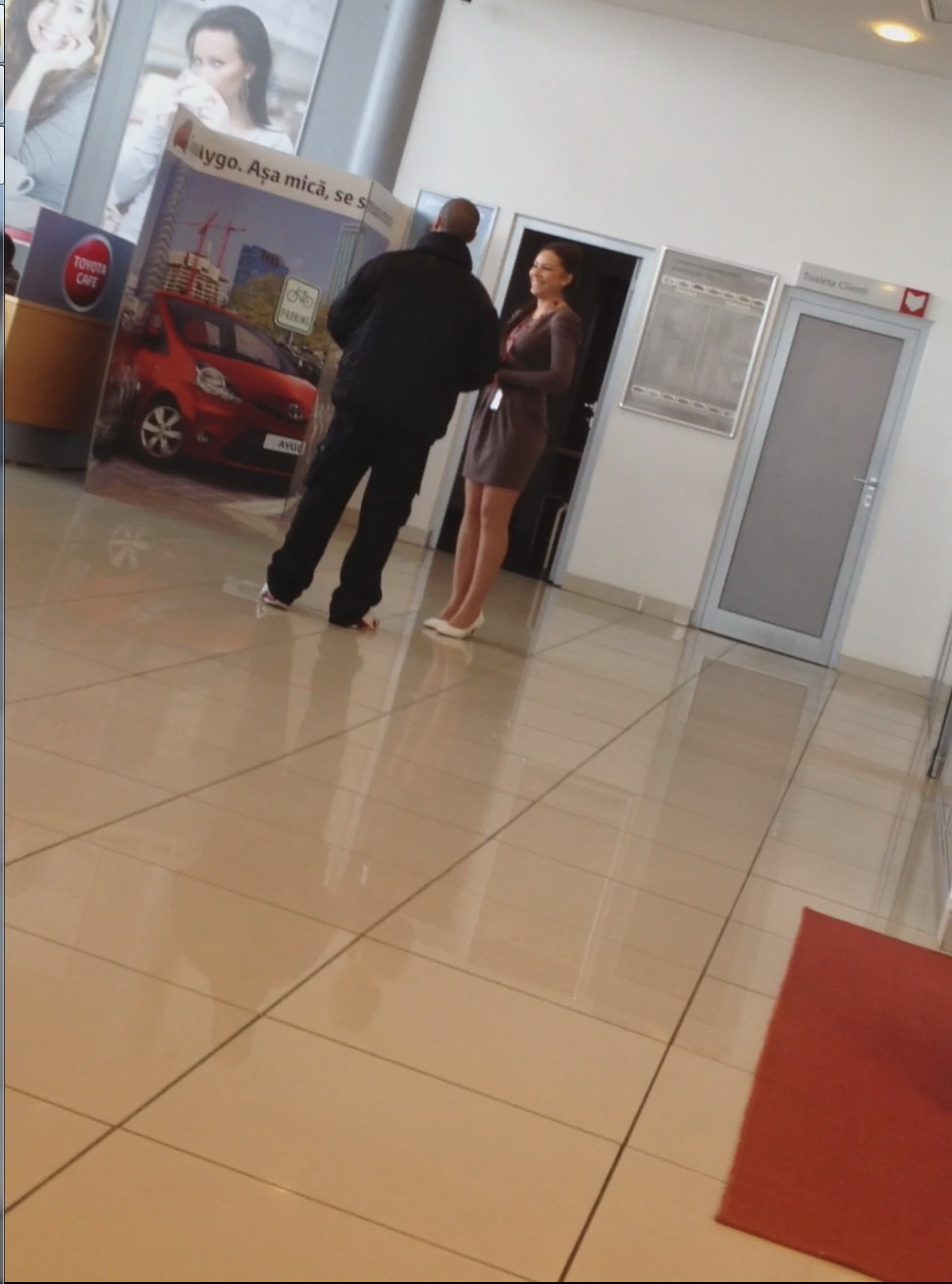 Domnisoara se amuza de ceea ce-i spune, la un moment dat, artistul