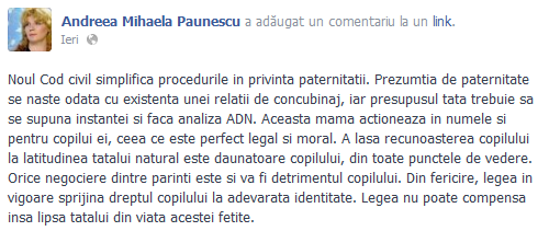 Acesta este mesajul postat de Andreea Paunescu foto: Facebook