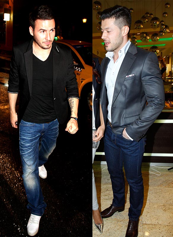 Pentru evenimente, atat Victor, cat si Cristea, prefera combinatia blugi si sacou negru