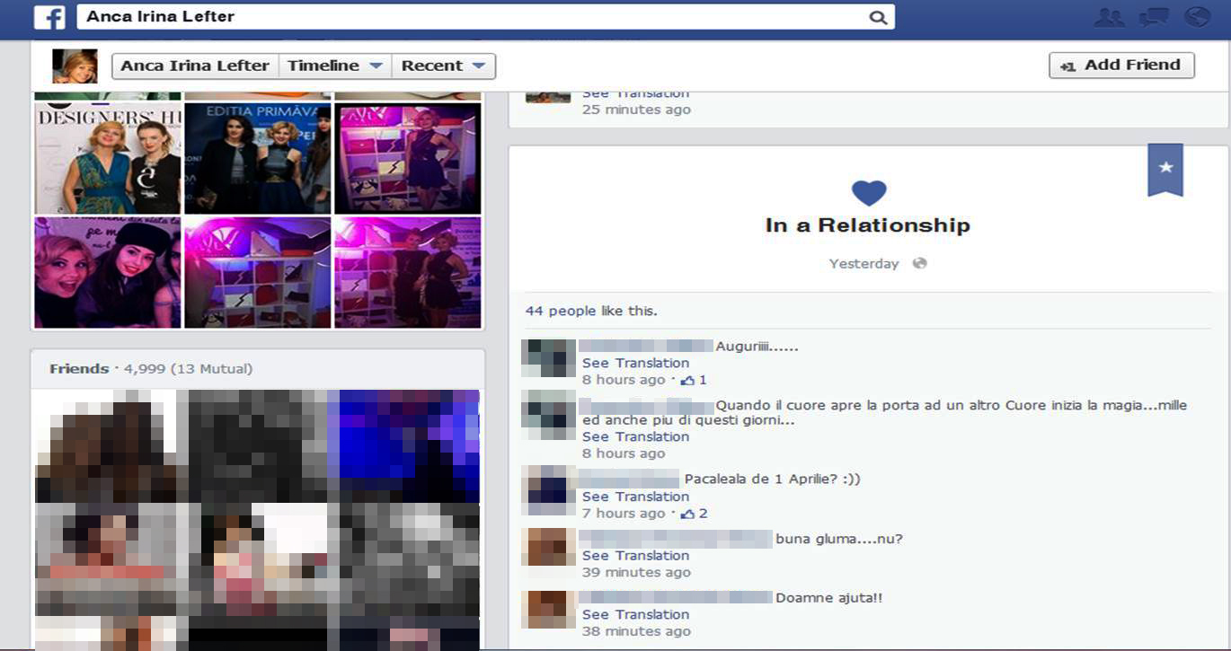 Anca Lefter a anuntat, azi, pe Facebook, ca este implicata intr-o relatie