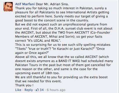 Raspunsul primit de Adi Sina de la organizatorul de evenimente din Pakistan