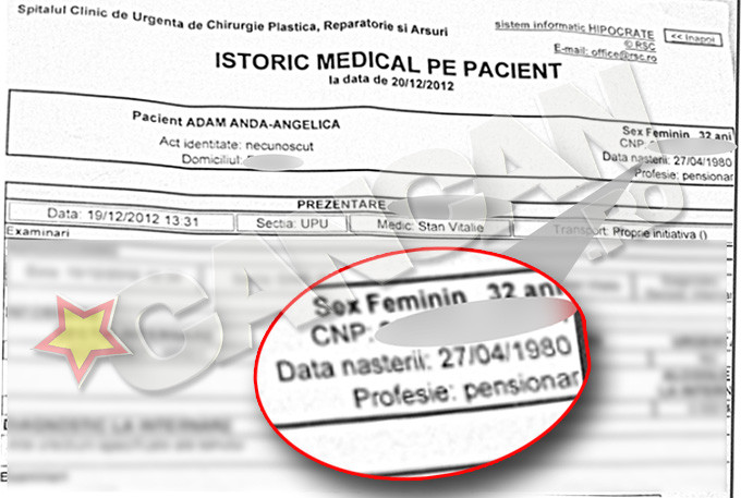 Dovada ca Anda Adam a fost inregistrata ca pensionara, desi avea 32 de ani atunci