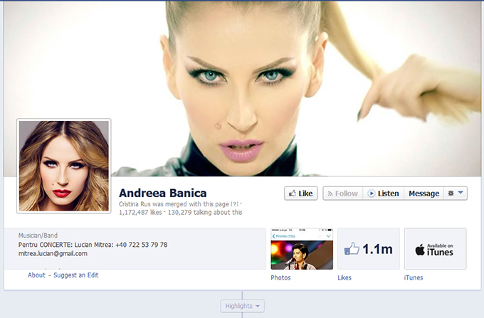 Fanii sunt insa directionati automat catre pagina oficiala a ... Andreei Banica