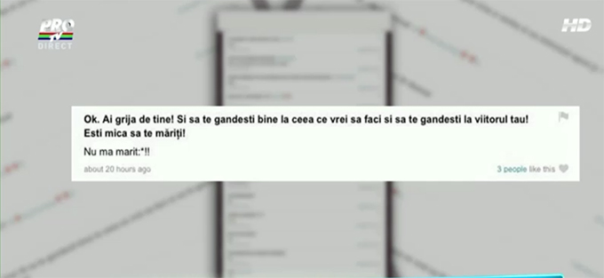 Acesta este unul dintre mesajele scrise de Carmen pe internet