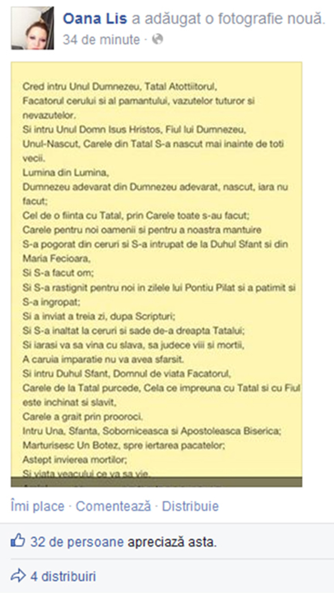 Oana a ajuns sa se roage chiar si pe Facebook