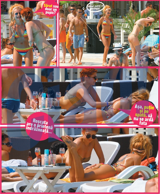 Prietena roscata a cantaretei a uns-o pe posterior cu crema de protectie solara