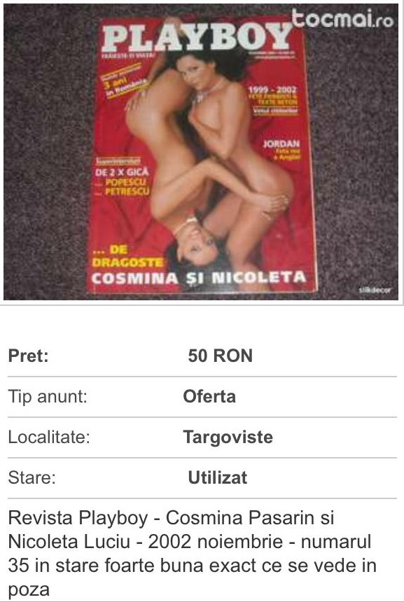 Revista de colectie cu Nicoleta Luciu si Cosmina Pasarin pe coperta se vinde cu suma de 50 de lei