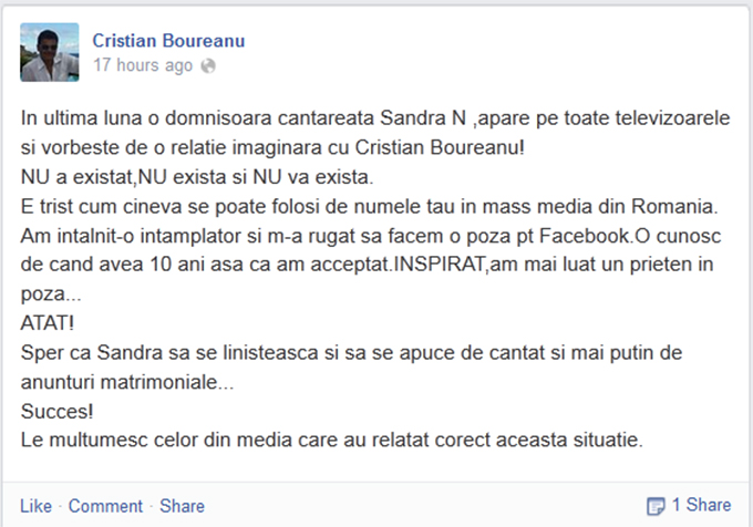 Cristian Boureanu neaga orice legatura cu Sandra