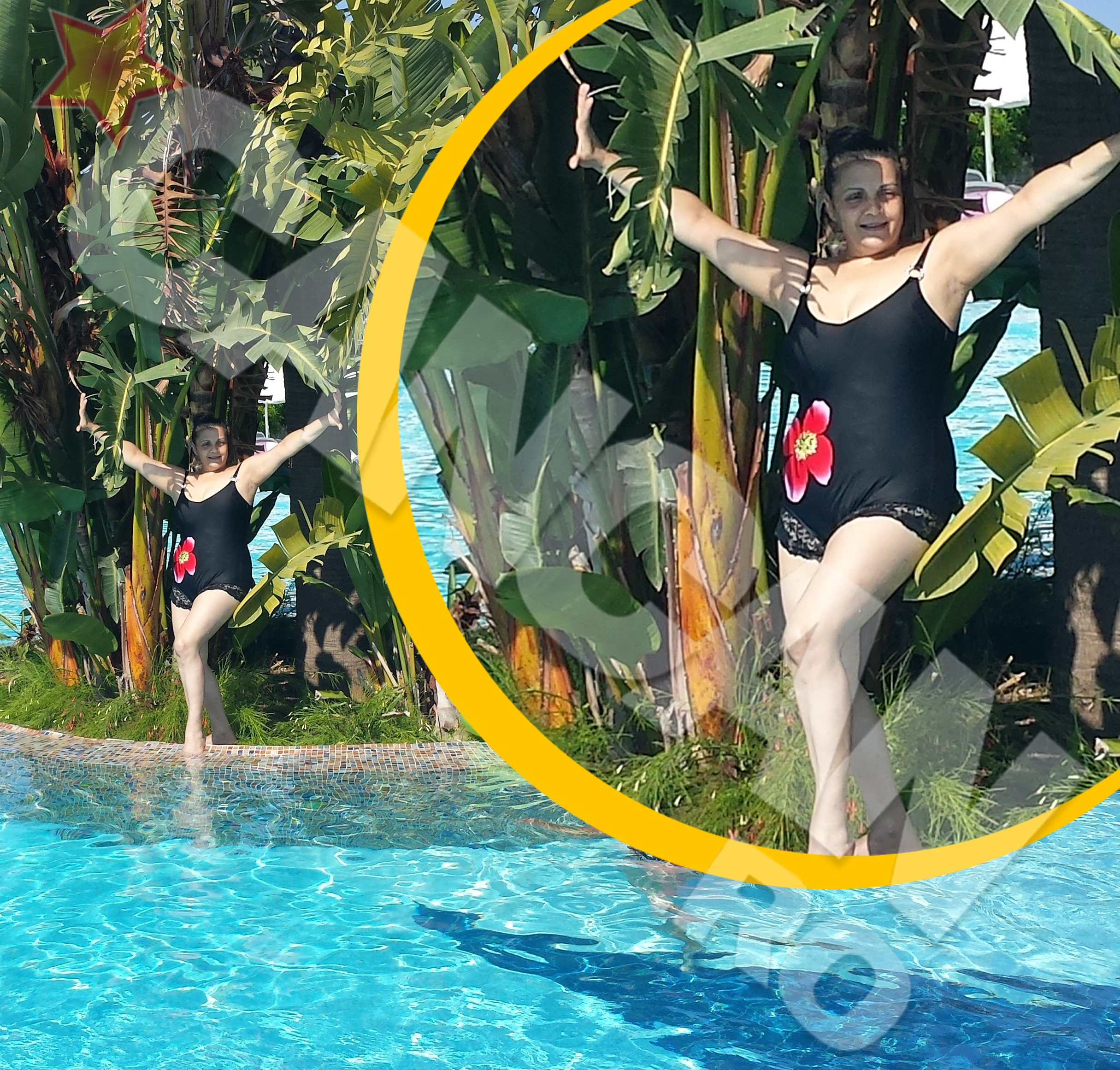 Catanga a inotat in piscina ajutata de colac