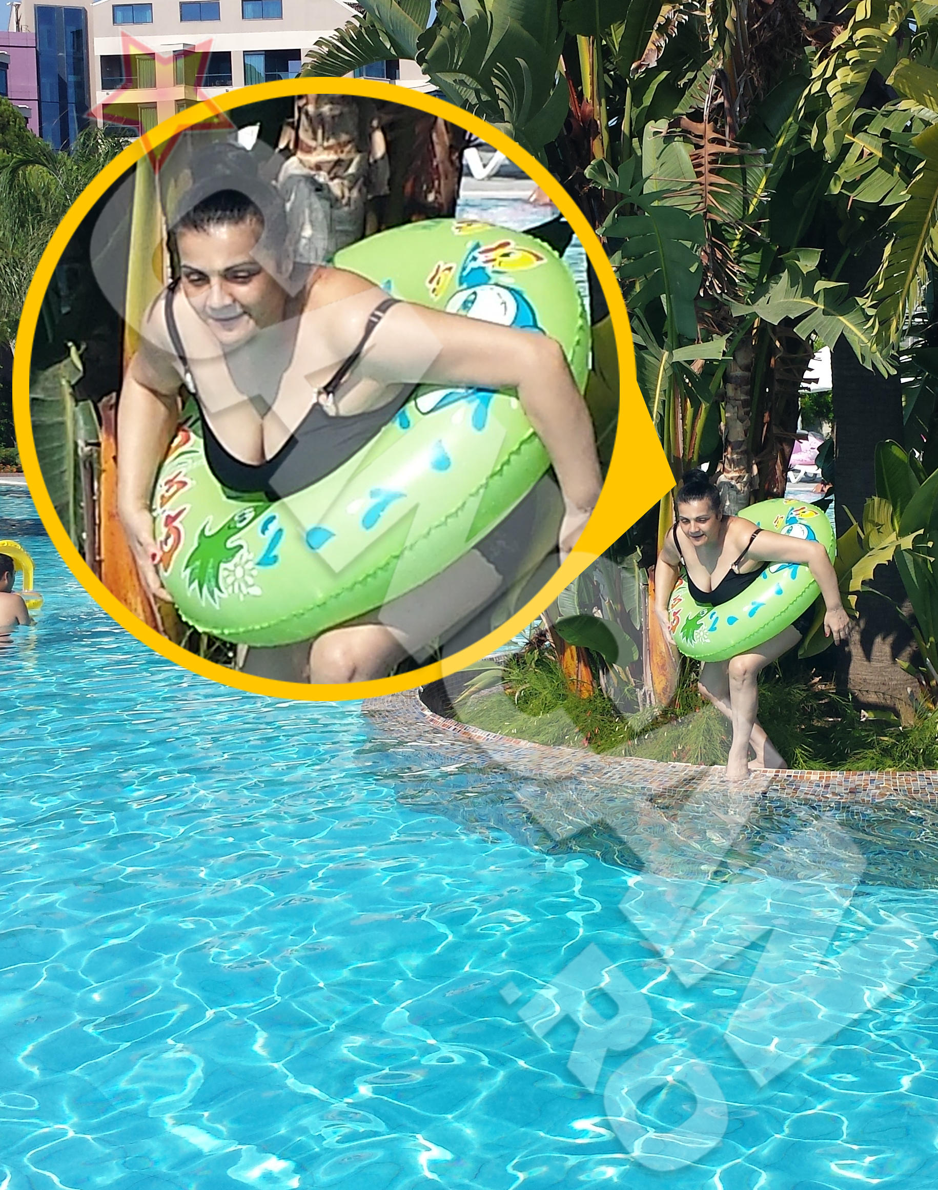 Catanga se bucura de un decolteu generos, insa la plaja nu si-a aratat sanii prea mult