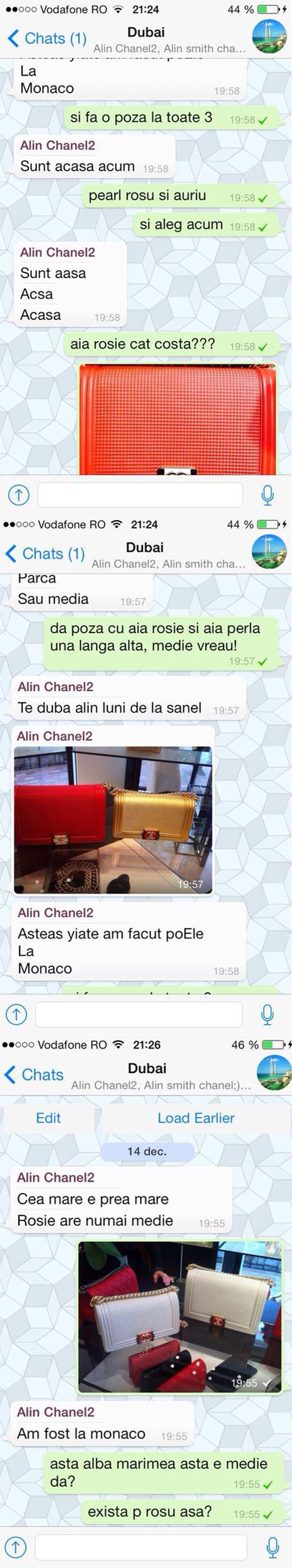 Acestea sunt conversatiile pe care Bianca le-a avut cu Alin, despre gentile Chanel