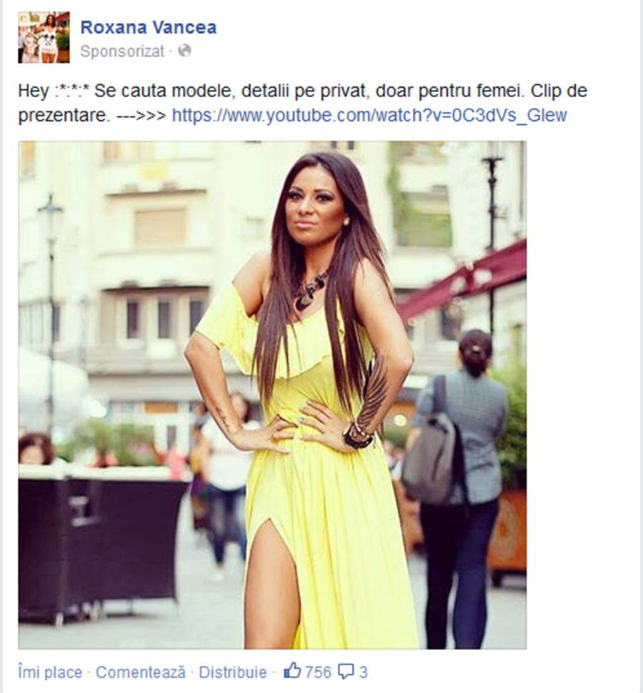 Roxana Vancea face reclama insistent unui studio de videochat