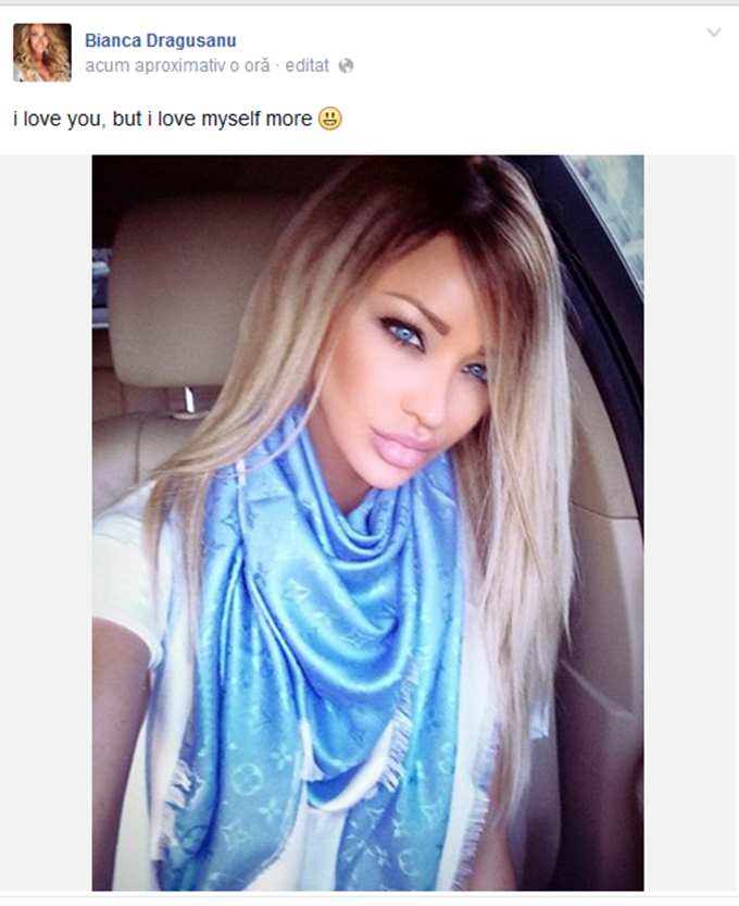 Acesta este mesajul postat de Bianca pe Facebook, insotit de o fotografie cu ea trista