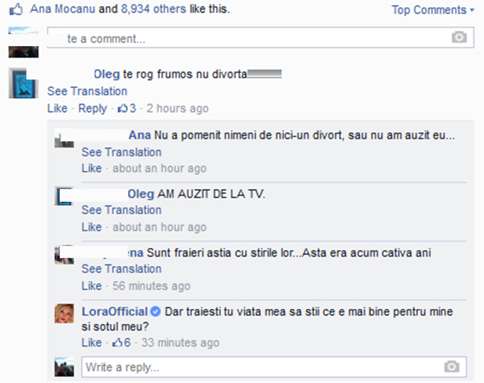 Lora s-a enervat cand a fost rugata de un fan sa nu divorteze