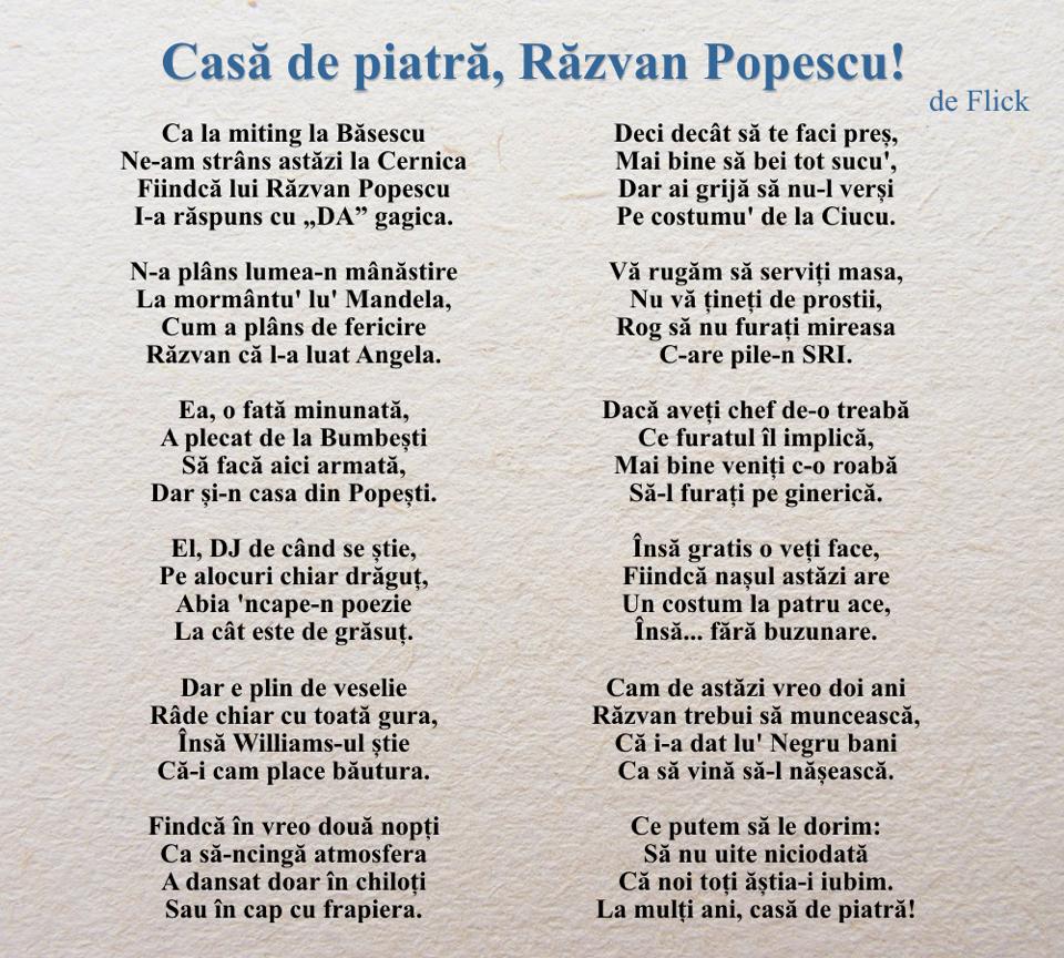 Aceasta este poezia pe care Flick i-a dedicat-o lui Razvan Popescu