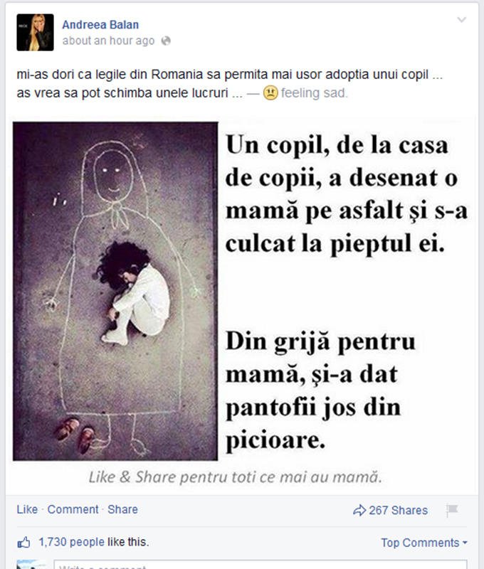 Andreea Balan a postat un mesaj care le-a dat de gandit fanilor