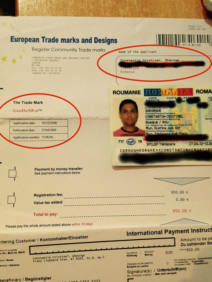 Geo da Silva a incercat sa arate ca numele lui este inregistrat la OSIM