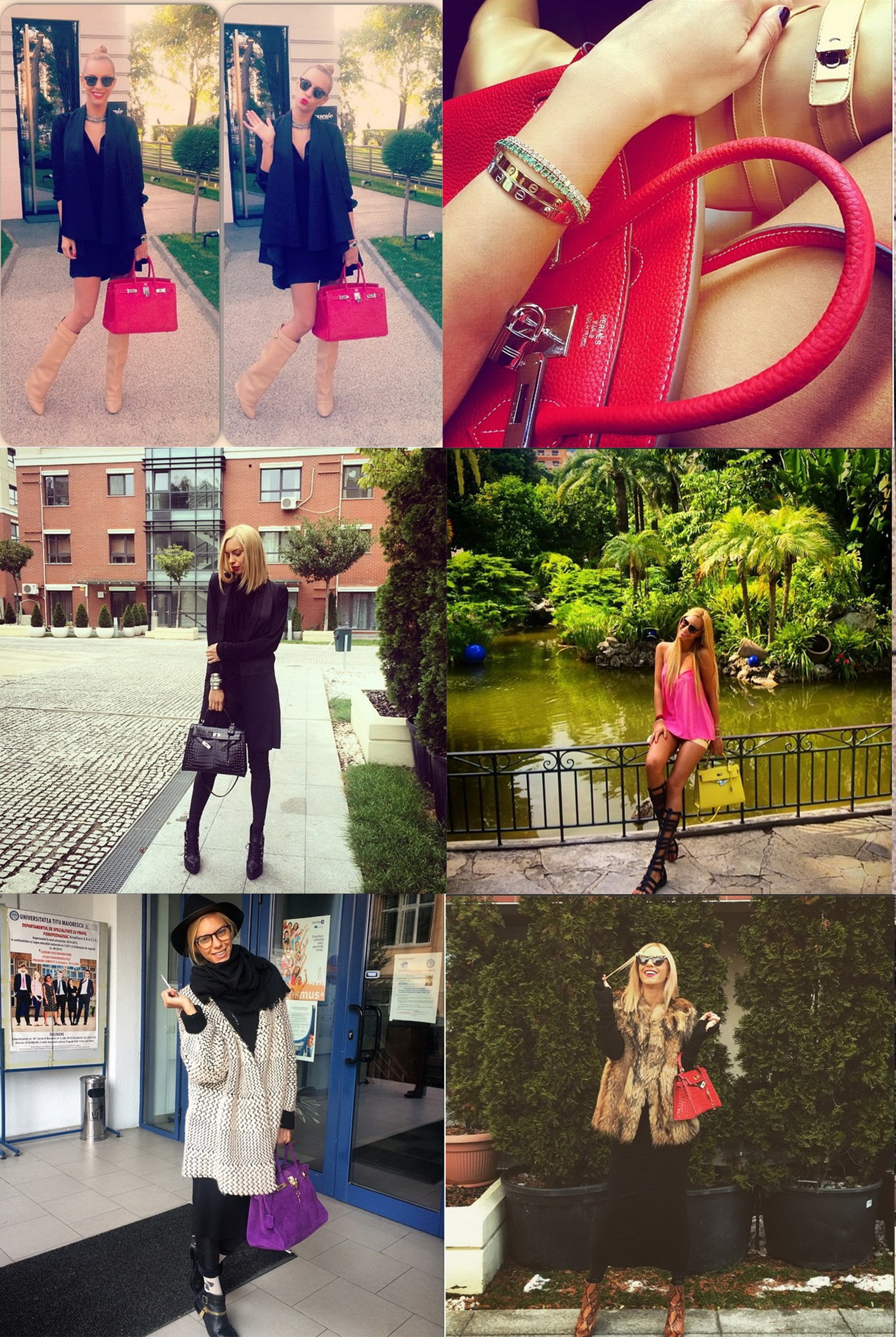 In dressing-ul blondei se regasesc replici dupa genti Hermes Kelly, editie limitata. O geanta autentica ajunge la 20.000 de dolari