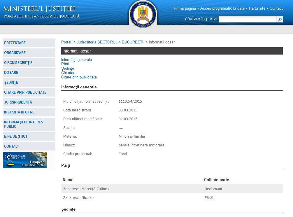 Catinca Mereuta-Zaharescu a intentat procesul impotriva tatalui ei pe data de 30 martie