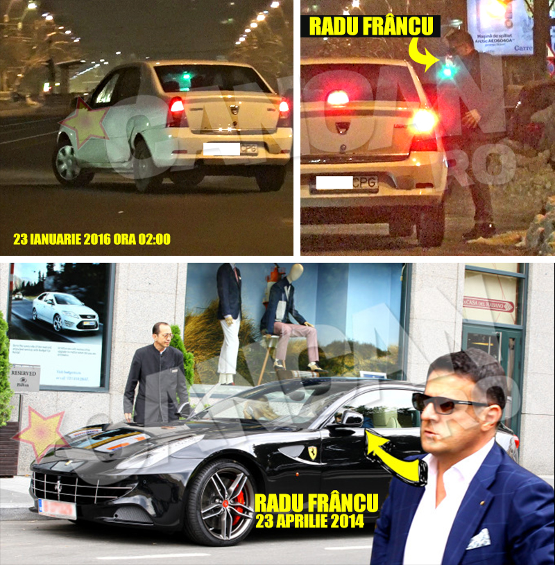 Francu a patit multe: nema Marica, nema Ferarri. In schimb a trecut la un superb Logan busit, cu sofer. In imagini pleaca spre localul in care era sa faca atac de inima.