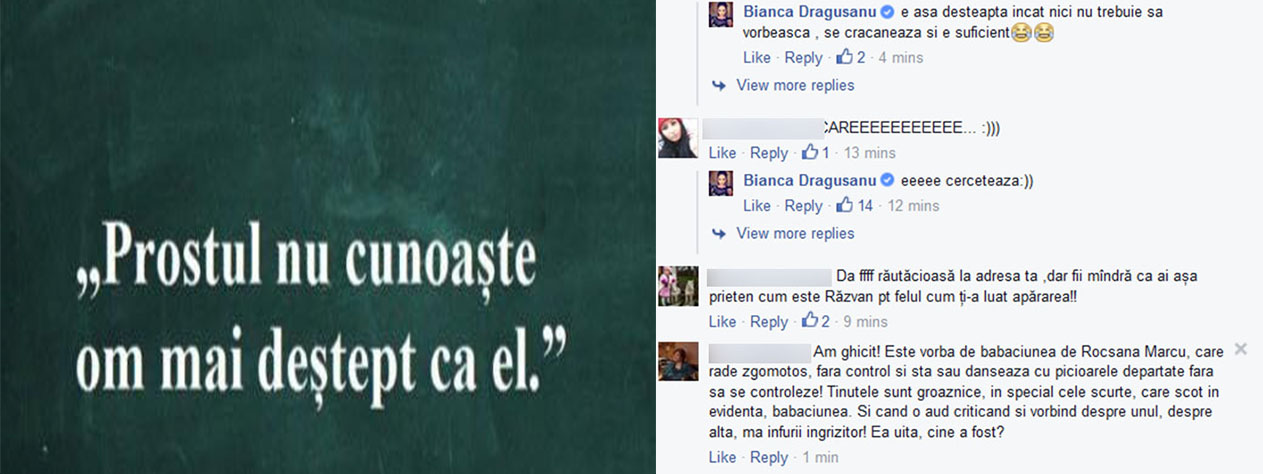 Chiar daca nu i-a scris numele in text, prietenii virtuali si-au dat seama ca Bianca face referire la matinala Rocsana