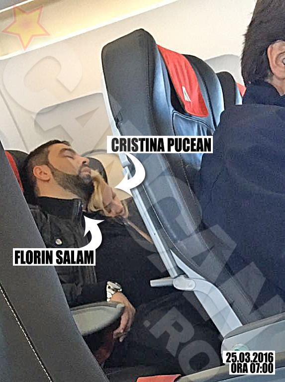 Cristina Pucean doarme pe umărul lui Florin Salam, în avion.
