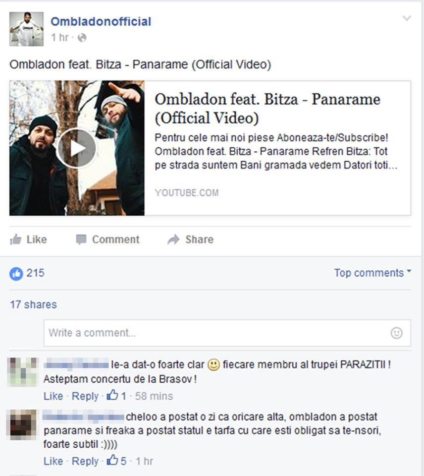 Ombladon a ales să-şi exprime părerea, vis-a vis de ceea ce i se întâmplă bunului său prieten, Cheloo, printr-o melodie intitulată ''Panarame''.