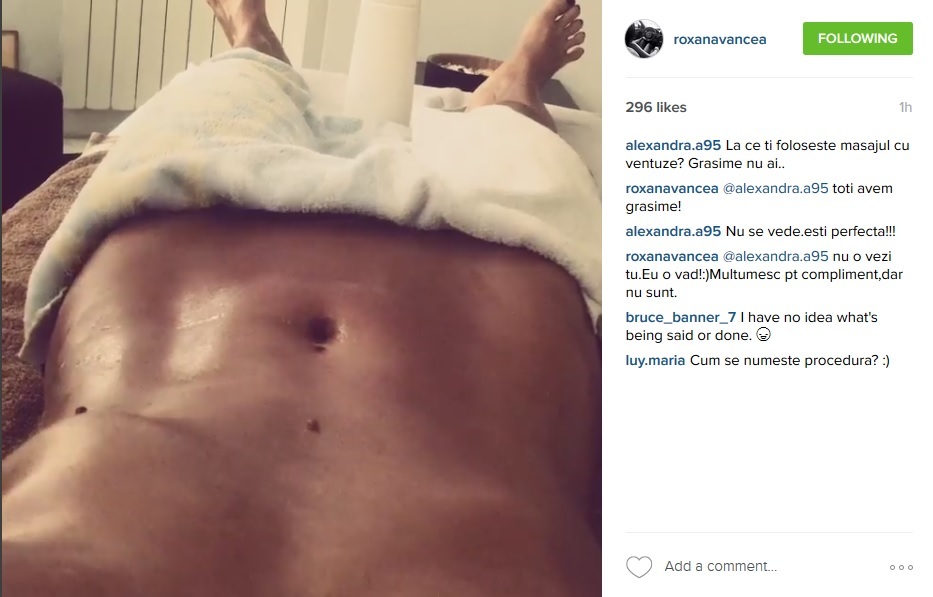 Roxana Vancea s-a filmat acoperită doar de un prosop, în timpul unei şedinţe de masaj