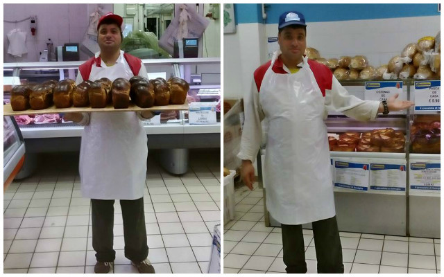 În perioada sărbătorilor pascale, ''omul-bormaşină'' a lucrat în Italia, la o carmangerie.