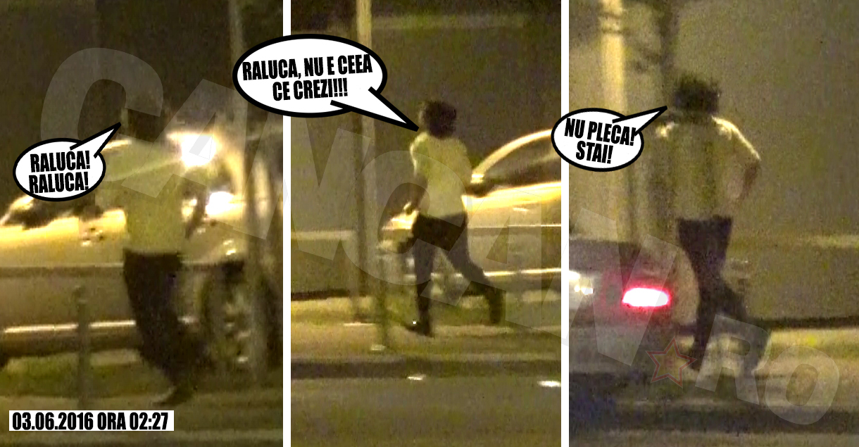 Deranjată vizibil, soţia artistului a luat-o la fugă, la un moment dat, înspre maşină, dar acesta a prins-o chiar în clipa în care ea voia să plece de pe loc.