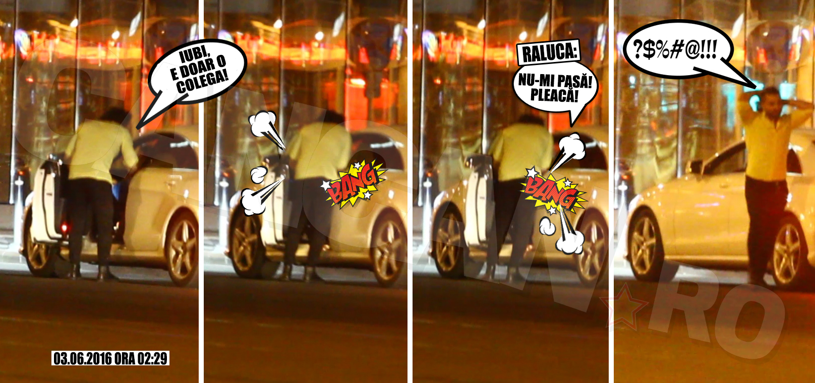 Pepe a deschis portiera Merţanului ca să-i vorbească, poate-poate o mai îmbunează, dar Pastramă l-a lovit cu portiera.