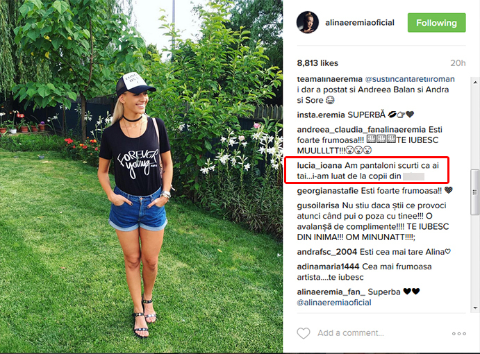 Alina Eremia se îmbrăcă de la copii.