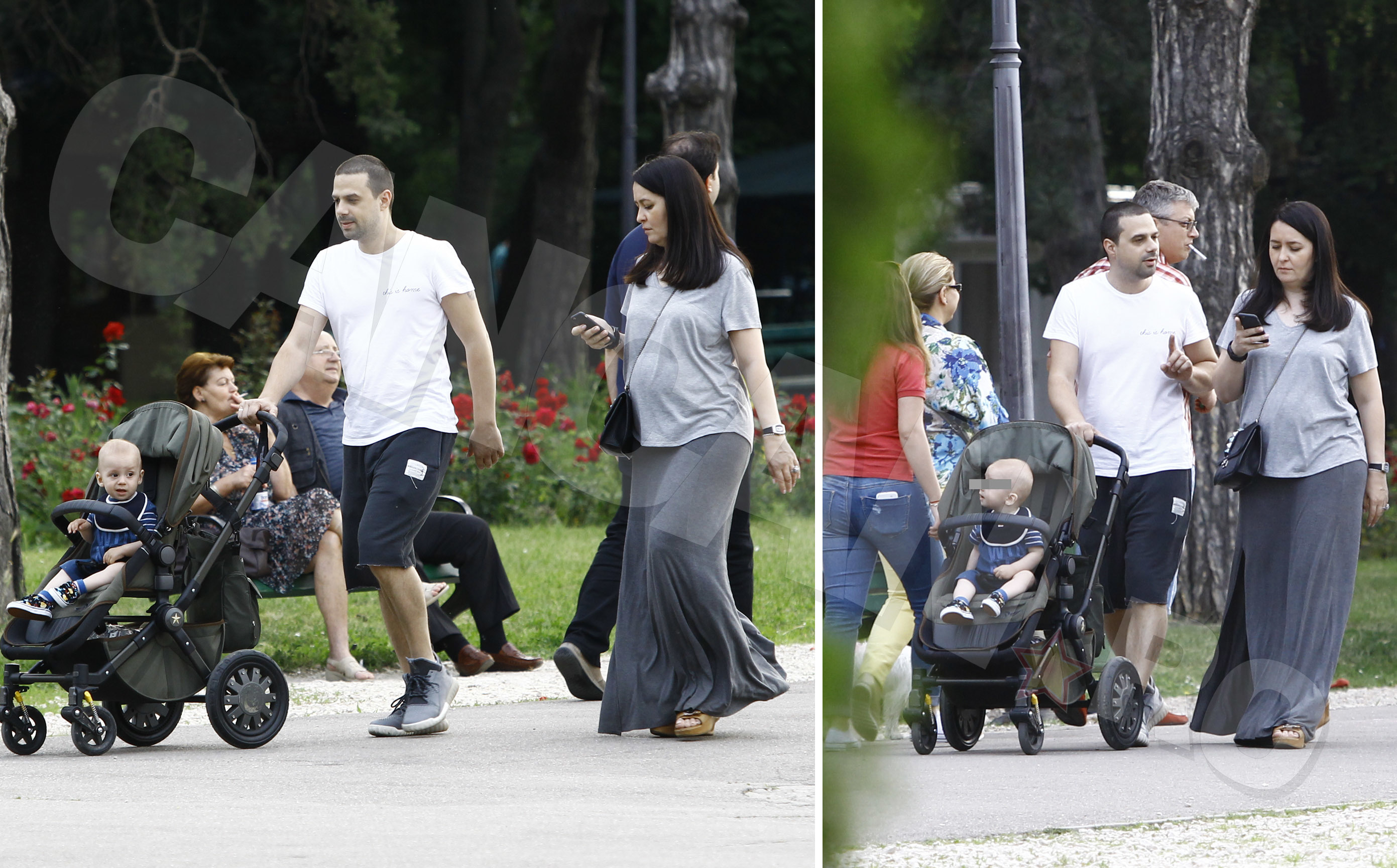 Amalia Năstase se plimbă în parc cu soţul şi băieţelul ei.