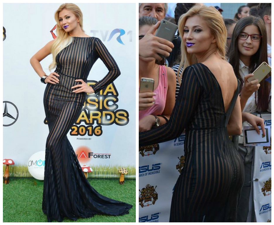 Lora a purtat o rochie foarte transparentă, care a fost pe palnul publicului.