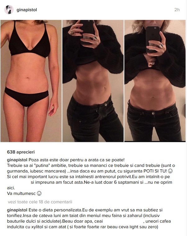Gina Pistol, abdomen lucrat în numai şase săptămâni