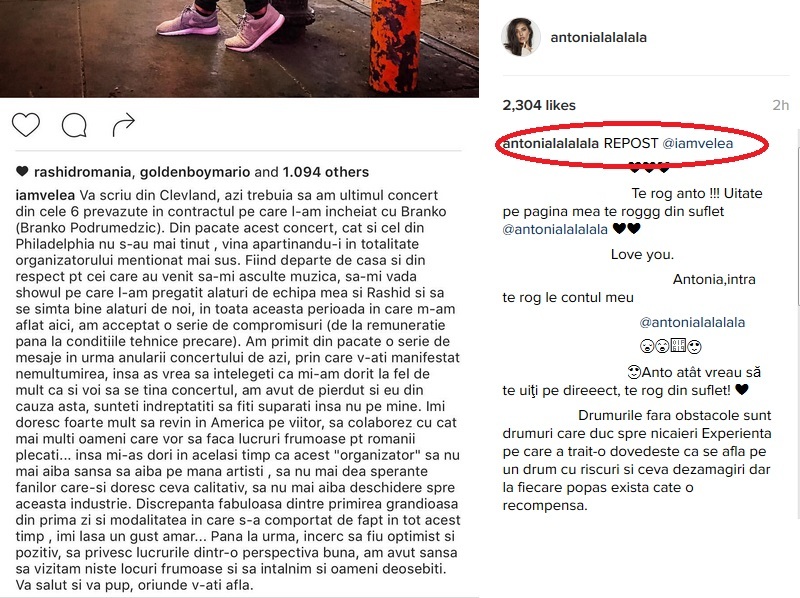 Antonia a postat şi ea mesajul lui Alex Velea