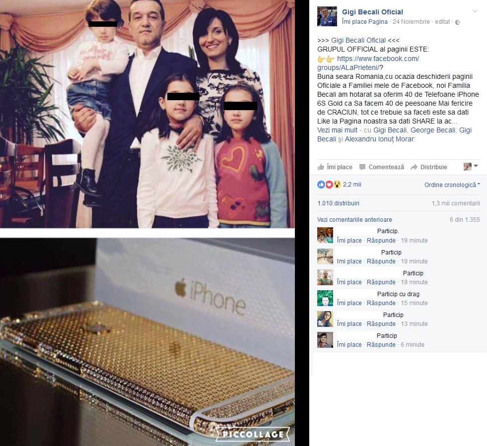 Anunţul făcut în numele lui Gigi Becali şi a familiei acestuia