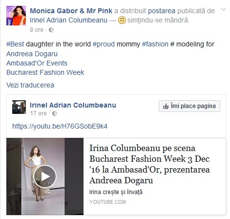 Imagini postate de Monica Gabor de pe pagina fostului ei soţ cu fiica lor, Irina