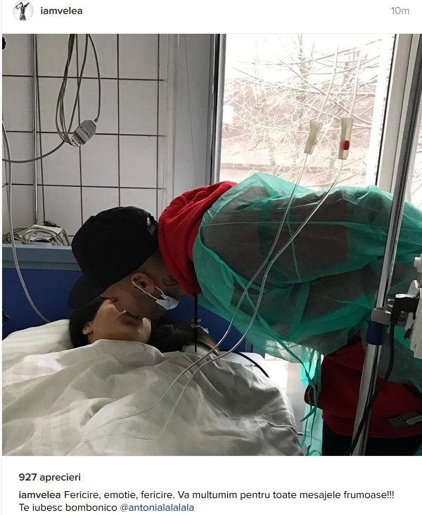 Antonia, pe patul de spital după ce a nascut