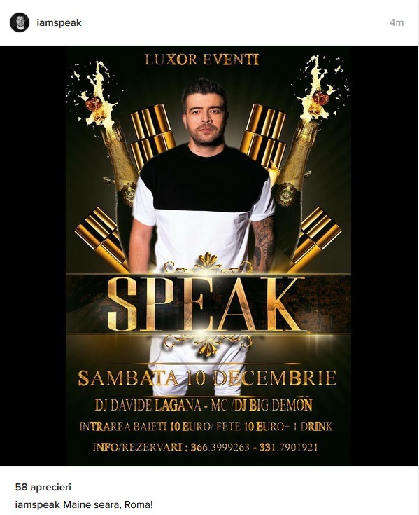 Speak a plecat la Roma pentru a susţine un concert