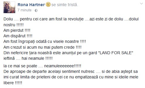 Rona Hartner, dezamăgită de rezultatul alegerilor parlamentare