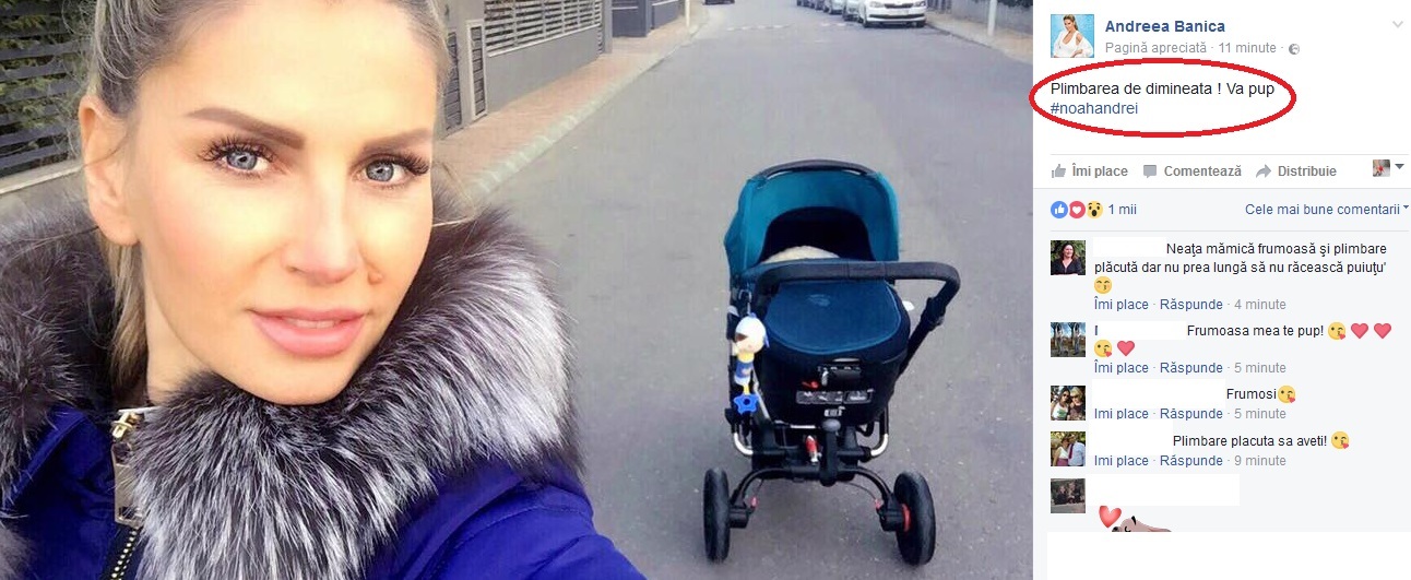 Andreea Bănică a ieşit la plimbare dis-de-dimineaţă cu fiul ei