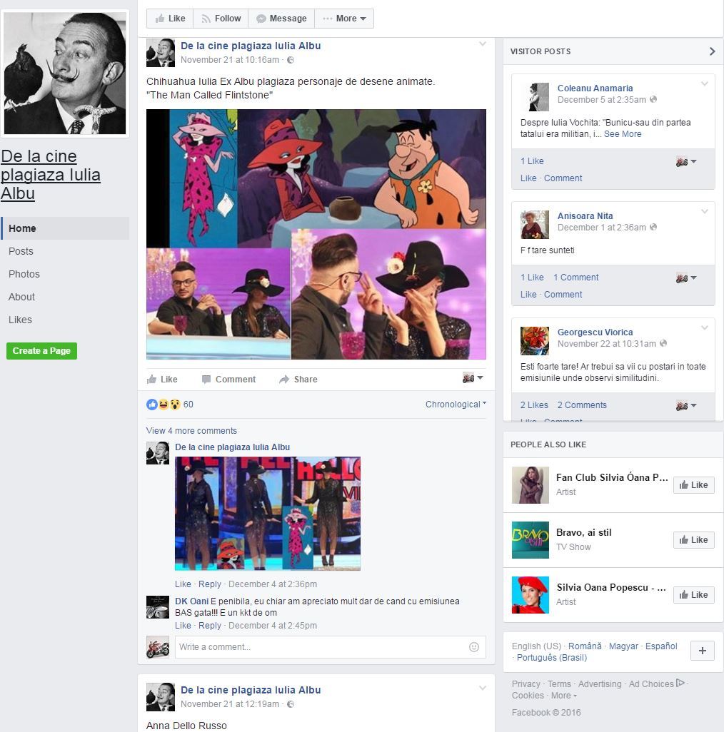 De curând a apărut o pagină de Facebook intitulată ”De la cine copiază Iulia Albu”, pagină care conţine multe trimiteri la persoanele pe care Iulia Albu le-a copiat