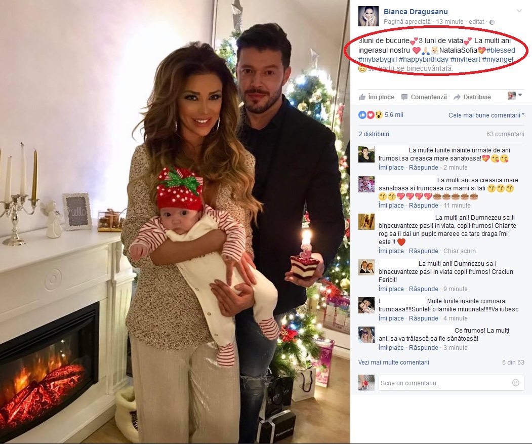 Bianca Drăguşanu şi Victor Slav, împreună cu fiica lor care a împlinit 3 luni de viaţă