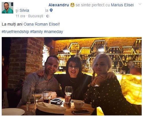 Oana Roman, împreună cu prieteni apropiaţi la sărbătorirea onomasticei sale cu câteva ore înainte ca Marius să posteze mesajul ce pare că anunţă sfârşitul mariajului lor