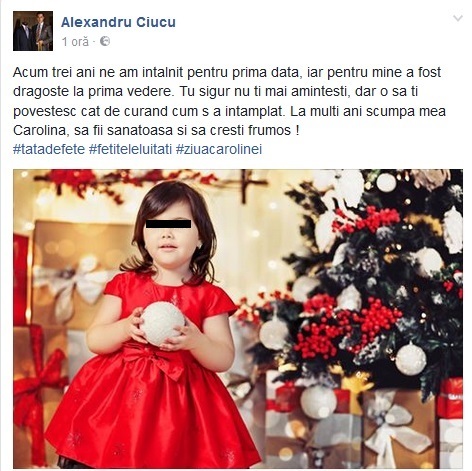 Alexandru Ciucu a anunţat că fiica lui, Carolina, a împlinit trei anişori