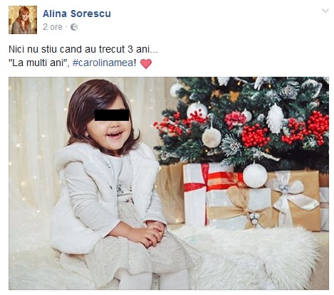 Alina Sorescu, mesaj pentru fiica ei, Carolina, care împlineşte trei ani